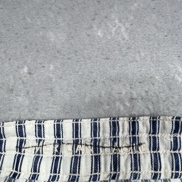 American Eagle Pants Size 10 Blue Striped High Waisted Tapered Leg Cotton - Picture 9 of 10
